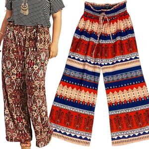 Wide-Leg Palazzo Pants XL Boho Festival Loungewear Casual Southwestern Bohemian‎